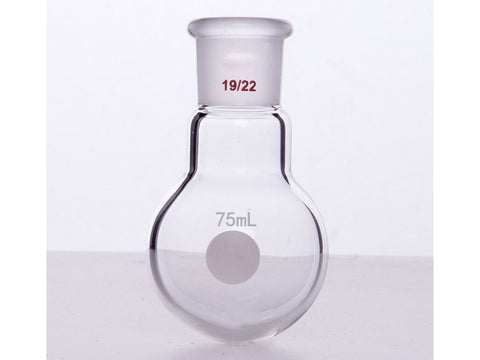 MSE PRO Single Neck Round Bottom Ball Bottle, Thick Wall High Strength, Grinding Mouth: 19/22, 75mL