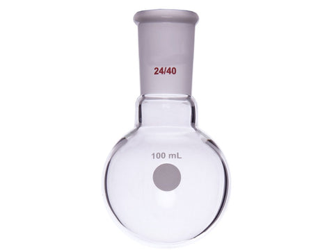 MSE PRO Single Neck Round Bottom Ball Bottle, Thick Wall High Strength, Grinding Mouth: 24/40, 100mL
