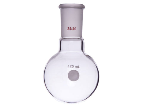 MSE PRO Single Neck Round Bottom Ball Bottle, Thick Wall High Strength, Grinding Mouth: 24/40, 125mL