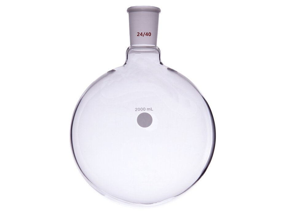 MSE PRO Single Neck Round Bottom Ball Bottle, Thick Wall High Strength, Grinding Mouth: 24/40, 2000mL