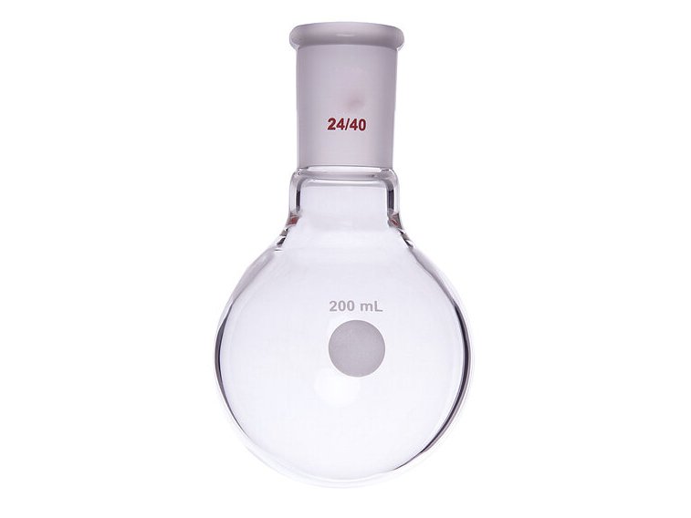 MSE PRO Single Neck Round Bottom Ball Bottle, Thick Wall High Strength, Grinding Mouth: 24/40, 200mL