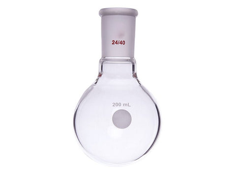 MSE PRO Single Neck Round Bottom Ball Bottle, Thick Wall High Strength, Grinding Mouth: 24/40, 200mL