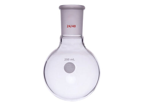 MSE PRO Single Neck Round Bottom Ball Bottle, Thick Wall High Strength, Grinding Mouth: 24/40, 250mL
