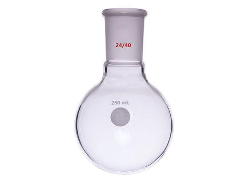 MSE PRO Single Neck Round Bottom Ball Bottle, Thick Wall High Strength, Grinding Mouth: 24/40, 250mL