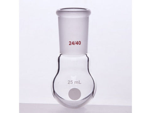 MSE PRO Single Neck Round Bottom Ball Bottle, Thick Wall High Strength, Grinding Mouth: 24/40, 25mL