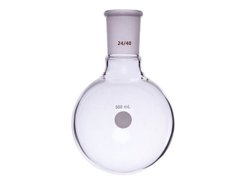 MSE PRO Single Neck Round Bottom Ball Bottle, Thick Wall High Strength, Grinding Mouth: 24/40, 500mL