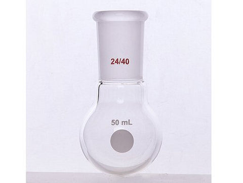 MSE PRO Single Neck Round Bottom Ball Bottle, Thick Wall High Strength, Grinding Mouth: 24/40, 50mL