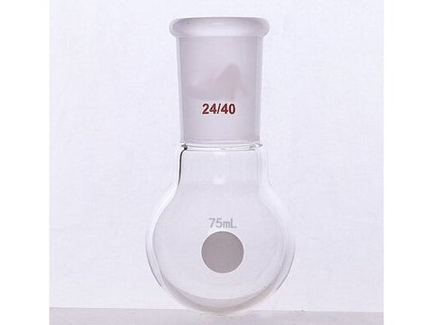 MSE PRO Single Neck Round Bottom Ball Bottle, Thick Wall High Strength, Grinding Mouth: 24/40, 75mL