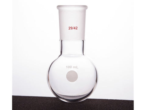 MSE PRO Single Neck Round Bottom Ball Bottle, Thick Wall High Strength, Grinding Mouth: 29/42, 100mL