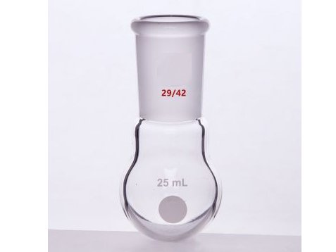 MSE PRO Single Neck Round Bottom Ball Bottle, Thick Wall High Strength, Grinding Mouth: 29/42, 25mL