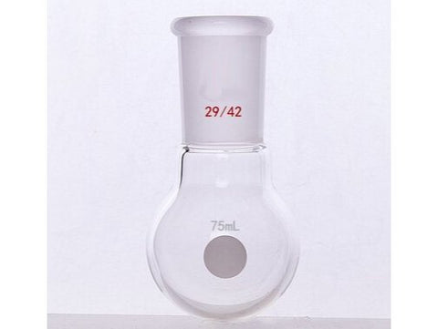 MSE PRO Single Neck Round Bottom Ball Bottle, Thick Wall High Strength, Grinding Mouth: 29/42, 75mL
