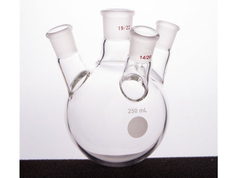 MSE PRO Slanted Four-Mouth Round Bottom Ball Bottle, Middle Grinding Mouth: 19/22, Side Grinding Mouth: 14/20, 250mL