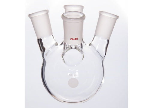 MSE PRO Slanted Four-Mouth Round Bottom Ball Bottle, Middle Grinding Mouth: 24/40, Side Grinding Mouth: 24/40, 500mL