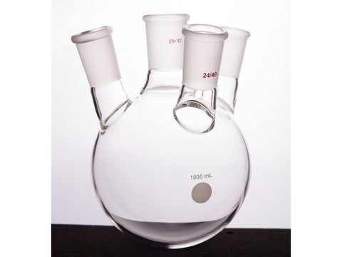 MSE PRO Slanted Four-Mouth Round Bottom Ball Bottle, Middle Grinding Mouth: 29/42, Side Grinding Mouth: 24/40, 1000mL