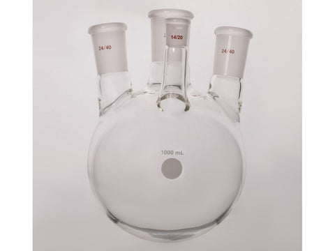 MSE PRO Slanted Four-Mouth Round Bottom Ball Bottle, Middle Grinding Mouth: 29/42, Side Mouth: 24/40, Front Mouth: 14/20, 1000mL