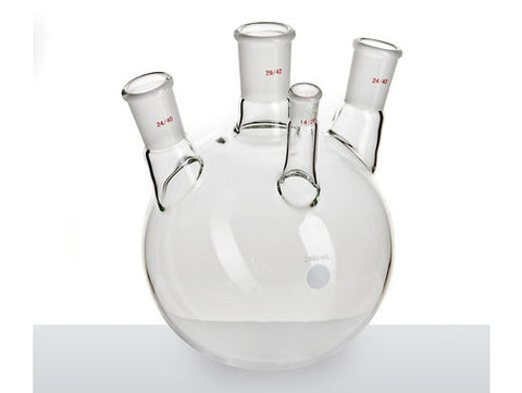 MSE PRO Slanted Four-Mouth Round Bottom Ball Bottle, Middle Grinding Mouth: 29/42, Side Mouth: 24/40, Front Mouth: 14/20, 2000mL