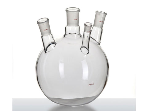 MSE PRO Slanted Four-Mouth Round Bottom Ball Bottle, Middle Grinding Mouth: 29/42, Side Mouth: 24/40, Front Mouth: 14/20, 3000mL