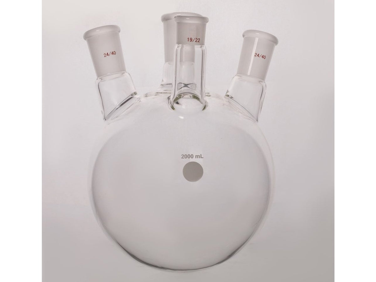 MSE PRO Slanted Four-Mouth Round Bottom Ball Bottle, Middle Grinding Mouth: 29/42, Side Mouth: 24/40, Front Mouth: 19/22, 2000mL