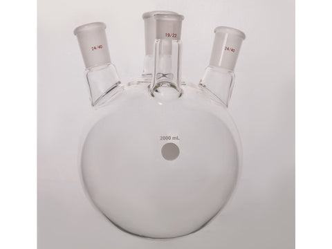 MSE PRO Slanted Four-Mouth Round Bottom Ball Bottle, Middle Grinding Mouth: 29/42, Side Mouth: 24/40, Front Mouth: 19/22, 2000mL