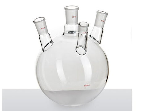MSE PRO Slanted Four-Mouth Round Bottom Ball Bottle, Middle Grinding Mouth: 29/42, Side Mouth: 24/40, Front Mouth: 19/22, 3000mL