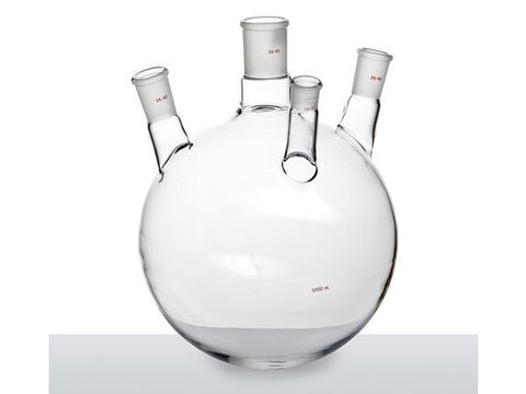 MSE PRO Slanted Four-Mouth Round Bottom Ball Bottle, Middle Grinding Mouth: 34/45, Side Mouth: 24/40, Front Mouth: 19/22, 5000mL