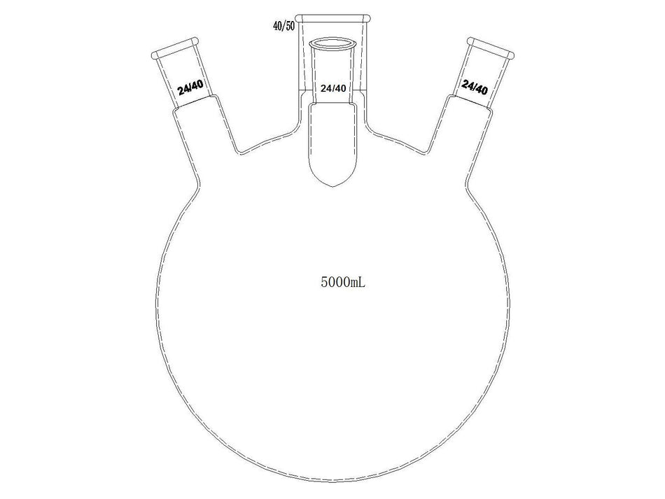 MSE PRO Slanted Four-Mouth Round Bottom Ball Bottle, Middle Grinding Mouth: 40/50, Side Mouth: 24/40, Front Mouth: 24/40, 5000mL