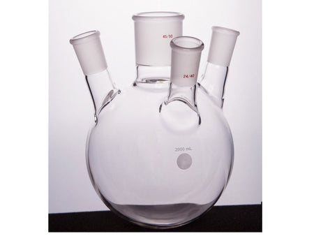 MSE PRO Slanted Four-Mouth Round Bottom Ball Bottle, Middle Grinding Mouth: 45/50, Side Grinding Mouth: 24/40, 2000mL