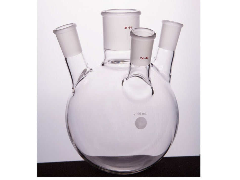 MSE PRO Slanted Four-Mouth Round Bottom Ball Bottle, Middle Grinding Mouth: 45/50, Side Grinding Mouth: 24/40, 2000mL