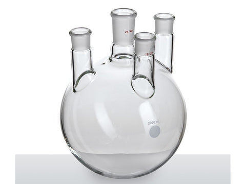 MSE PRO Small Angle Four-Mouth Ball Bottle, Main Mouth: 24/40, Side Mouth: 19/22, Front Mouth: 19/22, 2L - MSE Supplies LLC