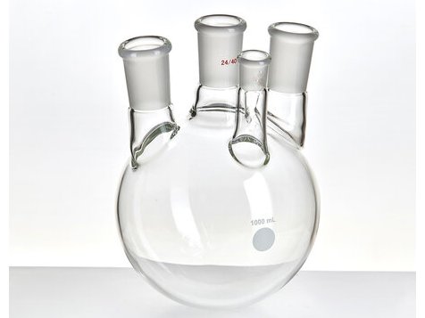 MSE PRO Small Angle Four-Mouth Ball Bottle, Main Mouth: 24/40, Side Mouth: 24/40, Front Mouth: 14/20, 1L - MSE Supplies LLC