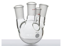 MSE PRO Small Angle Four-Mouth Ball Bottle, Main Mouth: 24/40, Side Mouth: 24/40, Front Mouth: 14/20, 250mL - MSE Supplies LLC