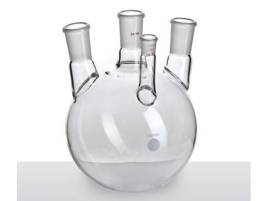 MSE PRO Small Angle Four-Mouth Ball Bottle, Main Mouth: 24/40, Side Mouth: 24/40, Front Mouth: 14/20, 2L