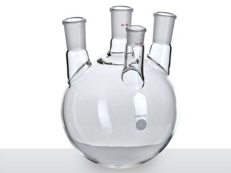 MSE PRO Small Angle Four-Mouth Ball Bottle, Main Mouth: 24/40, Side Mouth: 24/40, Front Mouth: 19/22, 2L - MSE Supplies LLC