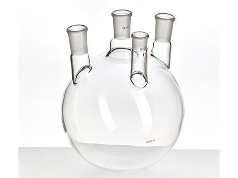 MSE PRO Small Angle Four-Mouth Ball Bottle, Main Mouth: 24/40, Side Mouth: 24/40, Front Mouth: 19/22, 3L