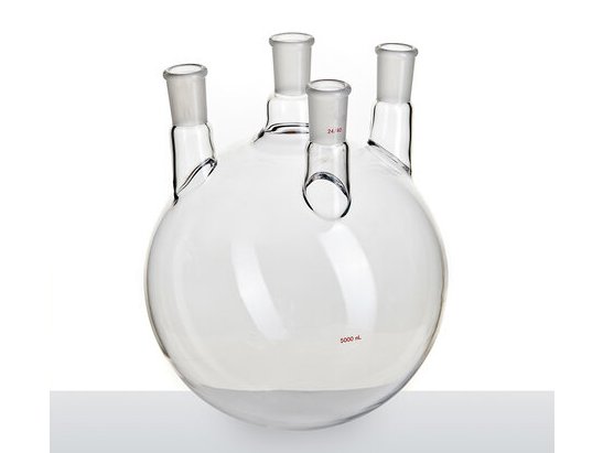 MSE PRO Small Angle Four-Mouth Ball Bottle, Main Mouth 24/40, Side Mouth 24/40, Front Mouth 24/40, 5L
