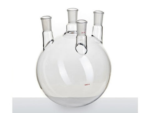 MSE PRO Small Angle Four-Mouth Ball Bottle, Main Mouth 24/40, Side Mouth 24/40, Front Mouth 24/40, 5L