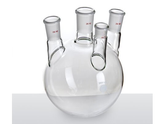 MSE PRO Small Angle Four-Mouth Ball Bottle, Main Mouth: 29/42, Side Mouth: 24/40, Front Mouth: 19/22, 2L