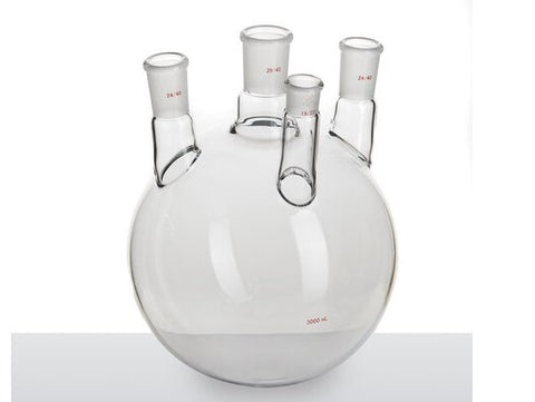 MSE PRO Small Angle Four-Mouth Ball Bottle, Main Mouth: 29/42, Side Mouth: 24/40, Front Mouth: 19/22, 3L