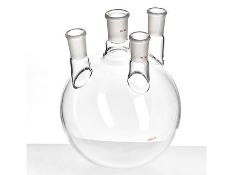 MSE PRO Small Angle Four-Mouth Ball Bottle, Main Mouth: 29/42, Side Mouth: 24/40, Front Mouth: 24/40, 3L