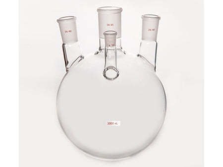 MSE PRO Small Angle Four-Mouth Ball Bottle, Main Mouth: 34/45, Side Mouth: 24/40, Front Mouth: 14/20, 3L