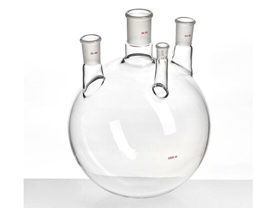 MSE PRO Small Angle Four-Mouth Ball Bottle, Main Mouth: 34/45, Side Mouth: 24/40, Front Mouth: 14/20, 5L