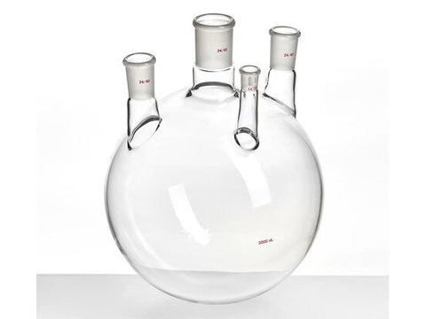 MSE PRO Small Angle Four-Mouth Ball Bottle, Main Mouth: 34/45, Side Mouth: 24/40, Front Mouth: 14/20, 5L