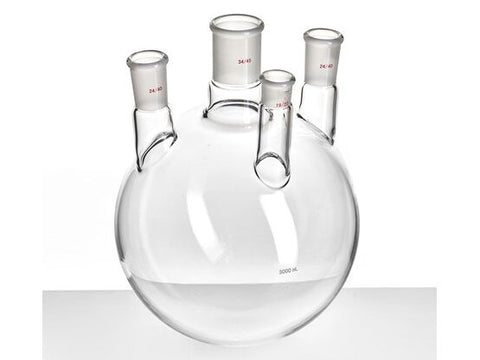 MSE PRO Small Angle Four-Mouth Ball Bottle, Main Mouth: 34/45, Side Mouth: 24/40, Front Mouth: 19/22, 3L