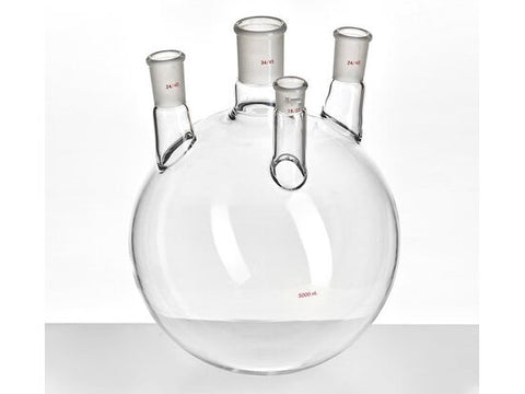 MSE PRO Small Angle Four-Mouth Ball Bottle, Main Mouth: 34/45, Side Mouth: 24/40, Front Mouth: 19/22, 5L