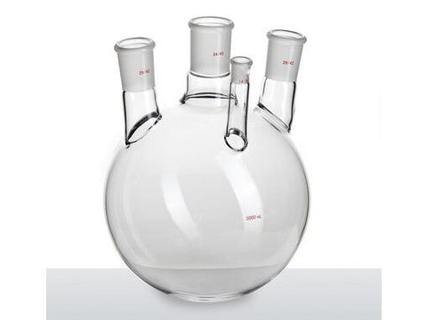MSE PRO Small Angle Four-Mouth Ball Bottle, Main Mouth: 34/45, Side Mouth: 29/42, Front Mouth: 14/20, 3L