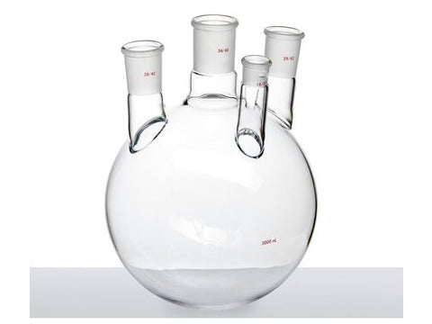 MSE PRO Small Angle Four-Mouth Ball Bottle, Main Mouth: 34/45, Side Mouth: 29/42, Front Mouth: 19/22, 3L