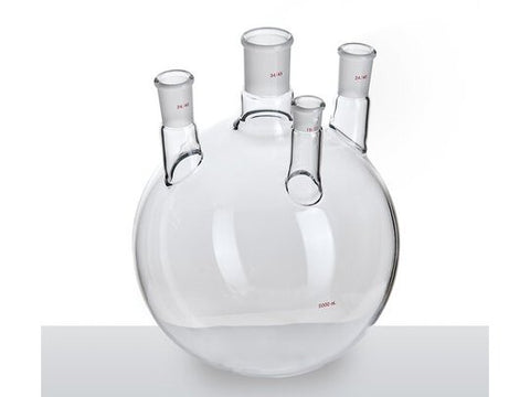 MSE PRO Small Angle Four-Mouth Ball Bottle, Main Mouth: 40/50, Side Mouth: 24/40, Front Mouth: 14/20, 5L