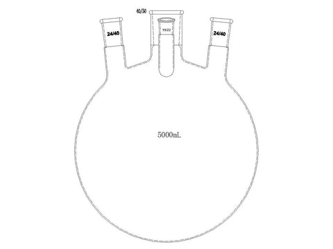 MSE PRO Small Angle Four-Mouth Ball Bottle, Main Mouth: 40/50, Side Mouth: 24/40, Front Mouth: 19/22, 5L