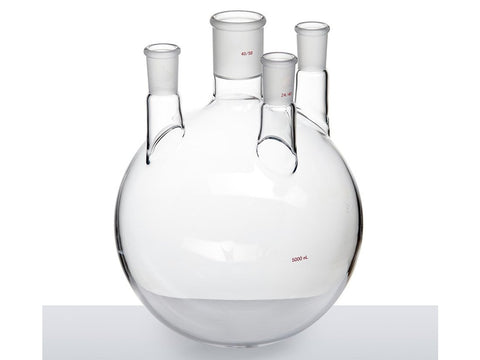 MSE PRO Small Angle Four-Mouth Ball Bottle, Main Mouth: 40/50, Side Mouth: 24/40, Front Mouth: 24/40, 5L
