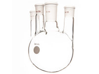MSE PRO Small Angle Four-Mouth Round Bottom Ball Bottle, Main Mouth: 24/40, Side Mouth: 19/22, Front Mouth: 14/20, 500mL - MSE Supplies LLC